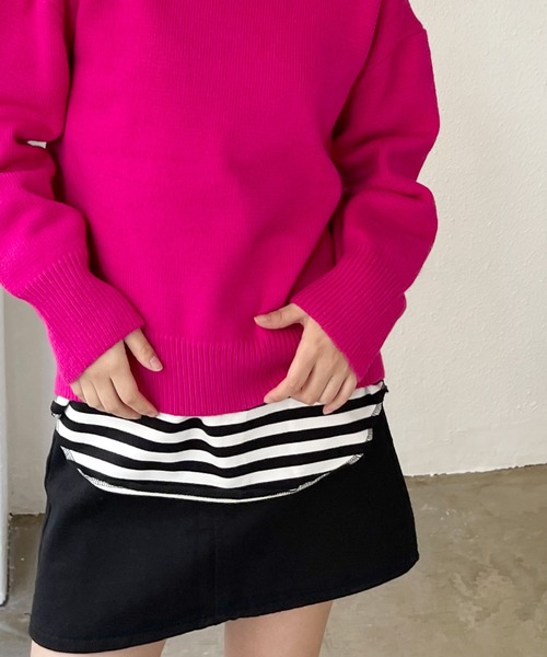 Shelly island（シェリーアイランド）の「ボーダーラグランロンTee（Tシャツ/カットソー・レディース・ブラック/ベージュ/グリーン・FREE）」の5枚目の写真