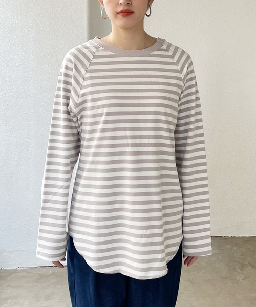 Shelly island（シェリーアイランド）の「ボーダーラグランロンTee（Tシャツ/カットソー・レディース・ブラック/ベージュ/グリーン・FREE）」の6枚目の写真