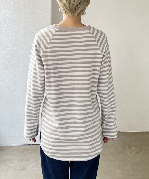 Shelly island（シェリーアイランド）の「ボーダーラグランロンTee（Tシャツ/カットソー・レディース・ブラック/ベージュ/グリーン・FREE）」の18枚目の写真