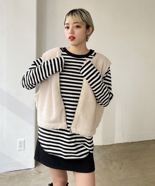 Shelly island（シェリーアイランド）の「ボーダーラグランロンTee（Tシャツ/カットソー・レディース・ブラック/ベージュ/グリーン・FREE）」の11枚目の写真