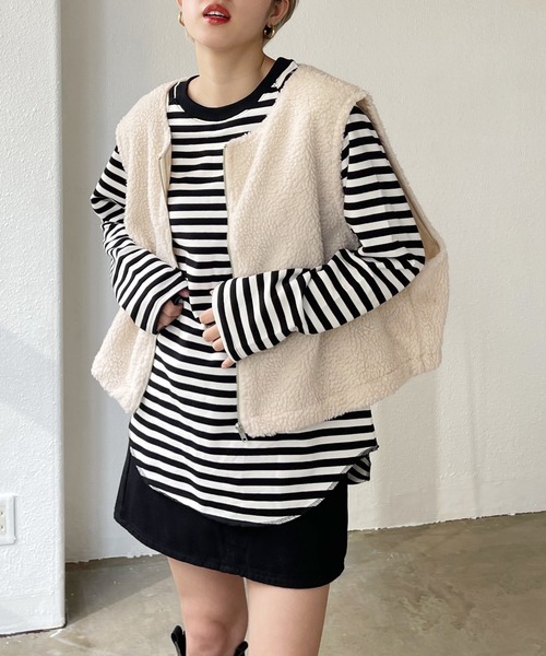 Shelly island（シェリーアイランド）の「ボーダーラグランロンTee（Tシャツ/カットソー・レディース・ブラック/ベージュ/グリーン・FREE）」の17枚目の写真