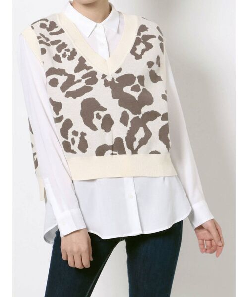 GYDA(ジェイダ)の「VネックLEOPARD PATTERN ニットベスト(ニット/セーター・レディース・アイボリー/ベージュ・FREE)」の12枚目の写真