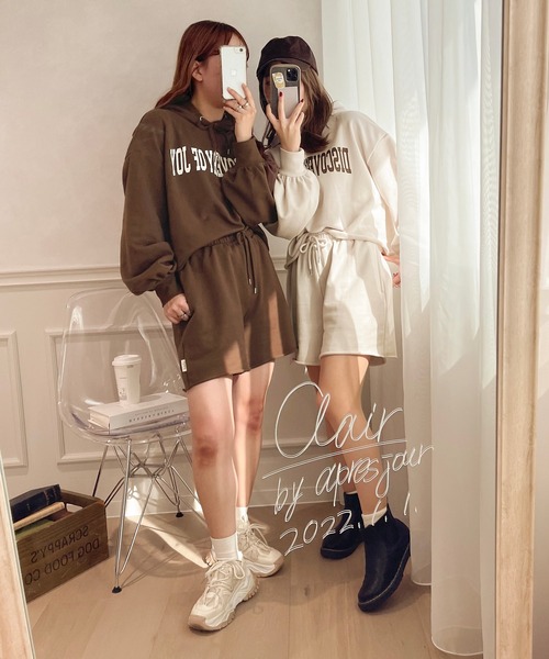 apres jour clair（アプレジュールクレア）の「【apres jour clair】【セットアップ可能】スウェットショートパーカー（パーカー・レディース・ナチュラル/アイボリー/ダークブラウン・X-LARGE/フリー）」の7枚目の写真