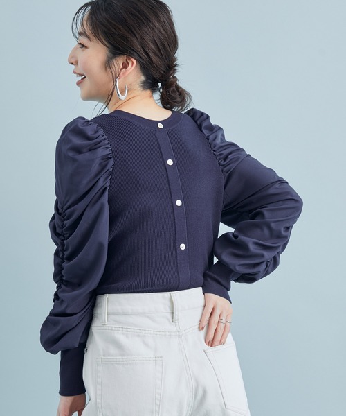 【前後２WAY】くしゅっと袖シャーリングニット