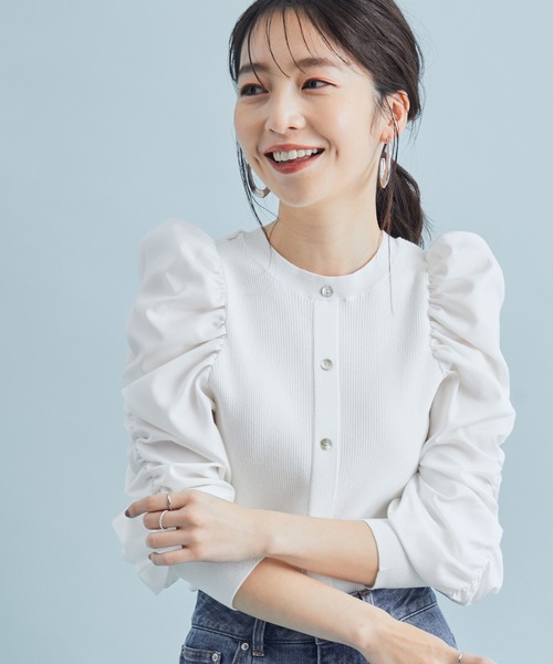 【前後２WAY】くしゅっと袖シャーリングニット