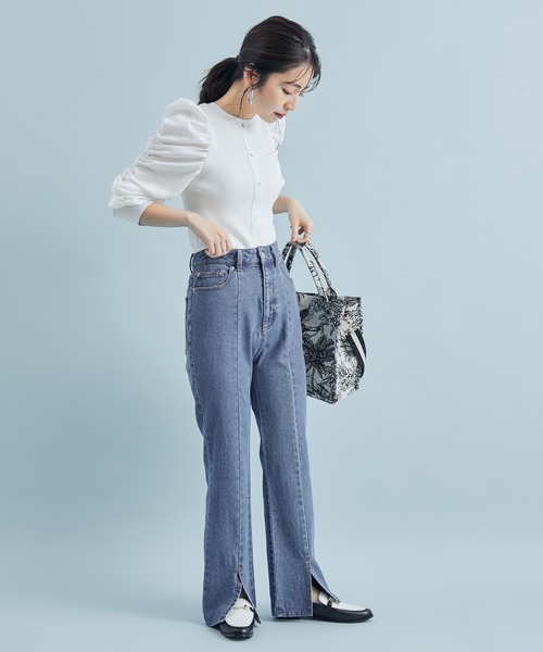 【前後２WAY】くしゅっと袖シャーリングニット