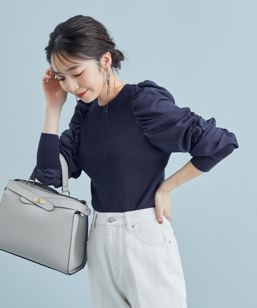 【前後２WAY】くしゅっと袖シャーリングニット