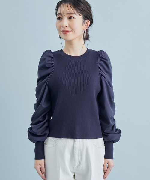【前後２WAY】くしゅっと袖シャーリングニット