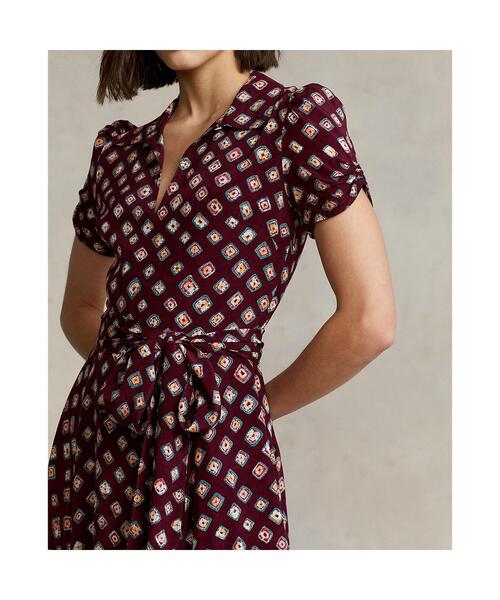 クレープ ブロックプリント シャツドレス