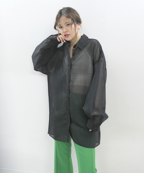 CORNERS（コーナーズ）の「シアーストライプオーバーサイズシャツ（シャツ/ブラウス・レディース・アイボリー/ブラック/ライム/ピンク・M）」の12枚目の写真