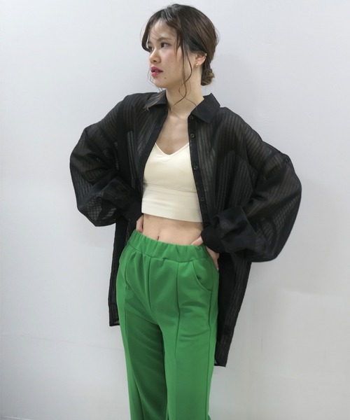 CORNERS（コーナーズ）の「シアーストライプオーバーサイズシャツ（シャツ/ブラウス・レディース・アイボリー/ブラック/ライム/ピンク・M）」の6枚目の写真