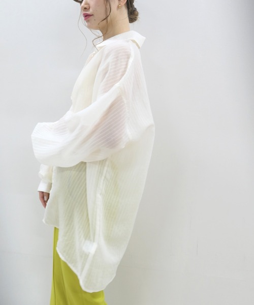 CORNERS（コーナーズ）の「シアーストライプオーバーサイズシャツ（シャツ/ブラウス・レディース・アイボリー/ブラック/ライム/ピンク・M）」の8枚目の写真