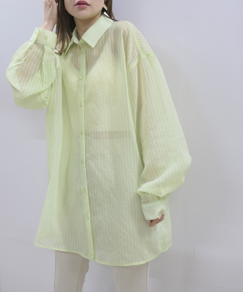 CORNERS（コーナーズ）の「シアーストライプオーバーサイズシャツ（シャツ/ブラウス・レディース・アイボリー/ブラック/ライム/ピンク・M）」の11枚目の写真