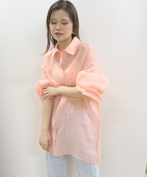 CORNERS（コーナーズ）の「シアーストライプオーバーサイズシャツ（シャツ/ブラウス・レディース・アイボリー/ブラック/ライム/ピンク・M）」の13枚目の写真