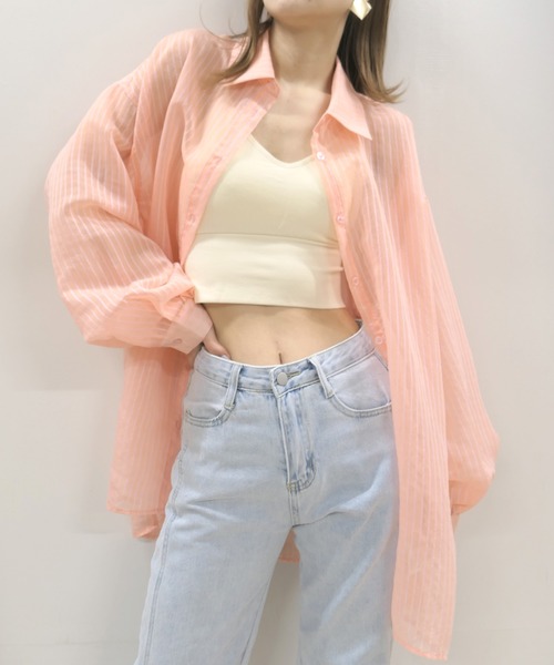 CORNERS（コーナーズ）の「シアーストライプオーバーサイズシャツ（シャツ/ブラウス・レディース・アイボリー/ブラック/ライム/ピンク・M）」の15枚目の写真