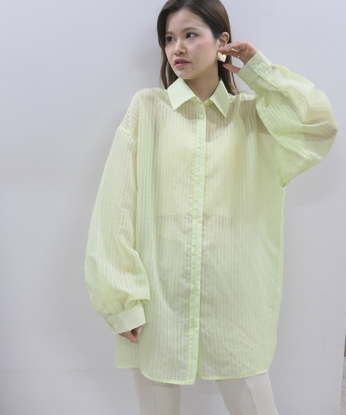 CORNERS（コーナーズ）の「シアーストライプオーバーサイズシャツ（シャツ/ブラウス・レディース・アイボリー/ブラック/ライム/ピンク・M）」の16枚目の写真