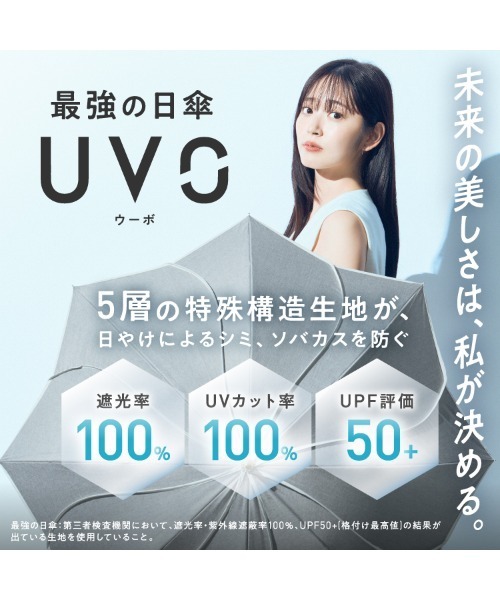完全遮光100% 最強の日傘「UVO（ウーボ）」 3段折りたたみ 刺繍
