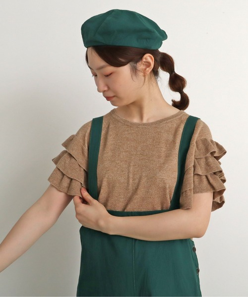 Malle(マル)の「●malle ラミー/コットン 袖フリフリサマーセーター(ニット/セーター・レディース・ネイビー/ベージュ/ライトグレー・FREE)」の3枚目の写真