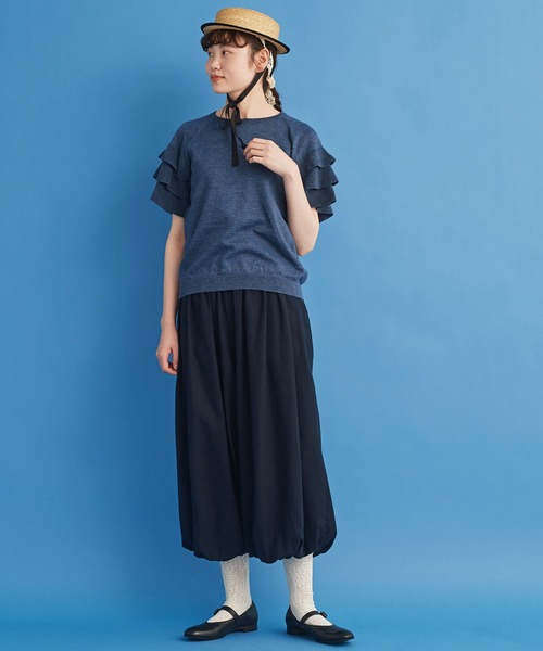 Malle(マル)の「●malle ラミー/コットン 袖フリフリサマーセーター(ニット/セーター・レディース・ネイビー/ベージュ/ライトグレー・FREE)」の11枚目の写真