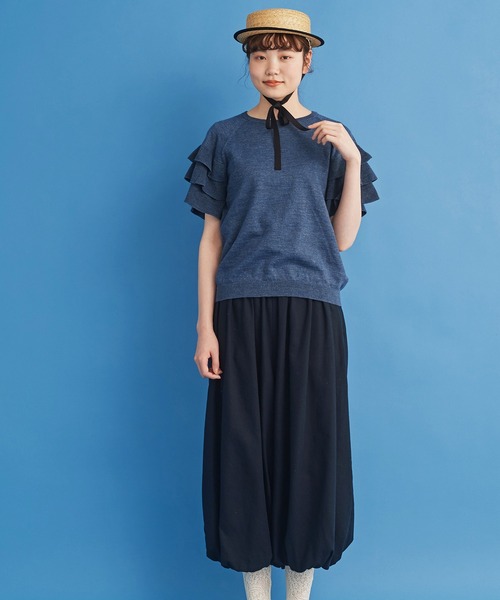 Malle(マル)の「●malle ラミー/コットン 袖フリフリサマーセーター(ニット/セーター・レディース・ネイビー/ベージュ/ライトグレー・FREE)」の21枚目の写真