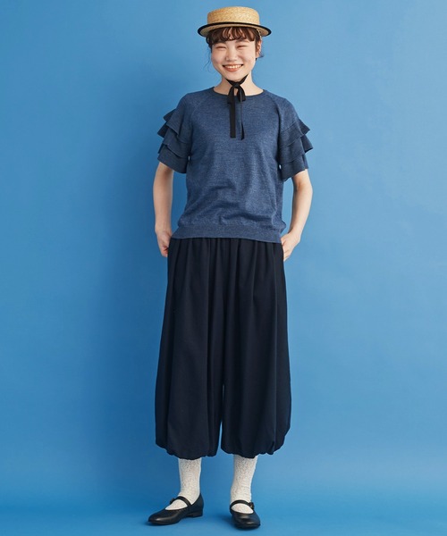 Malle(マル)の「●malle ラミー/コットン 袖フリフリサマーセーター(ニット/セーター・レディース・ネイビー/ベージュ/ライトグレー・FREE)」の19枚目の写真