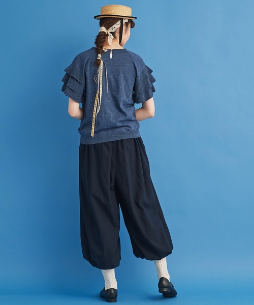 Malle(マル)の「●malle ラミー/コットン 袖フリフリサマーセーター(ニット/セーター・レディース・ネイビー/ベージュ/ライトグレー・FREE)」の15枚目の写真
