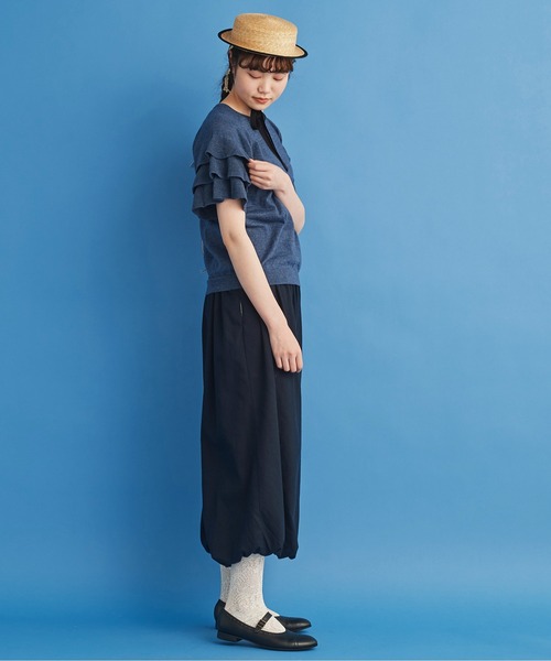 Malle(マル)の「●malle ラミー/コットン 袖フリフリサマーセーター(ニット/セーター・レディース・ネイビー/ベージュ/ライトグレー・FREE)」の17枚目の写真