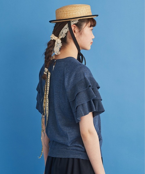 Malle(マル)の「●malle ラミー/コットン 袖フリフリサマーセーター(ニット/セーター・レディース・ネイビー/ベージュ/ライトグレー・FREE)」の16枚目の写真