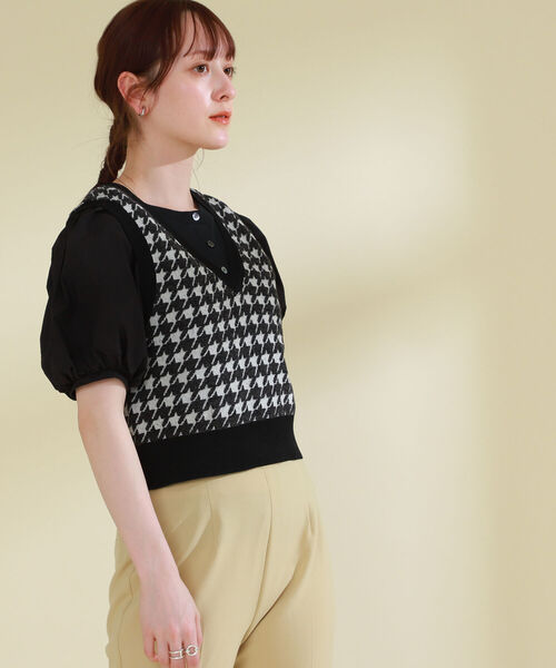 Ray BEAMS（レイビームス）の「Ray BEAMS / チドリ ジャカード Vネック ベスト（ベスト・レディース・ブラック/サックスブルー・ONE SIZE）」の5枚目の写真