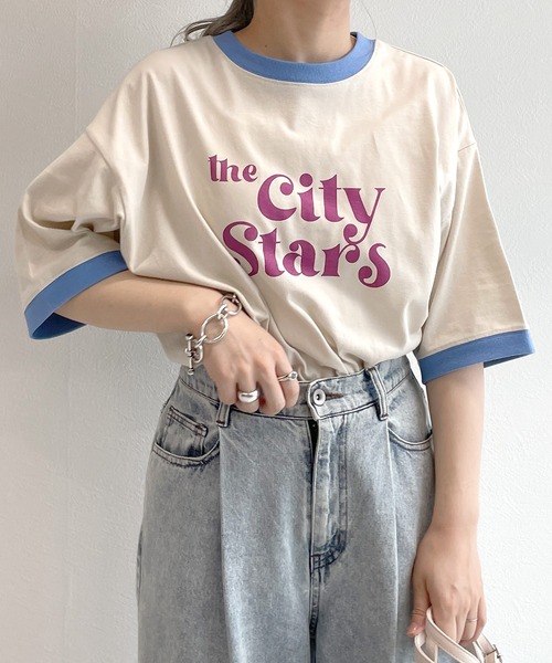w closet(ダブルクローゼット)の「リンガーレトロTee(Tシャツ/カットソー・レディース・サックスブルー/スミクロ/グレイッシュベージュ/ラベンダー・FREE)」の2枚目の写真