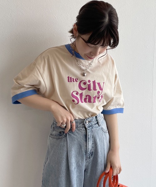 w closet(ダブルクローゼット)の「リンガーレトロTee(Tシャツ/カットソー・レディース・サックスブルー/スミクロ/グレイッシュベージュ/ラベンダー・FREE)」の13枚目の写真