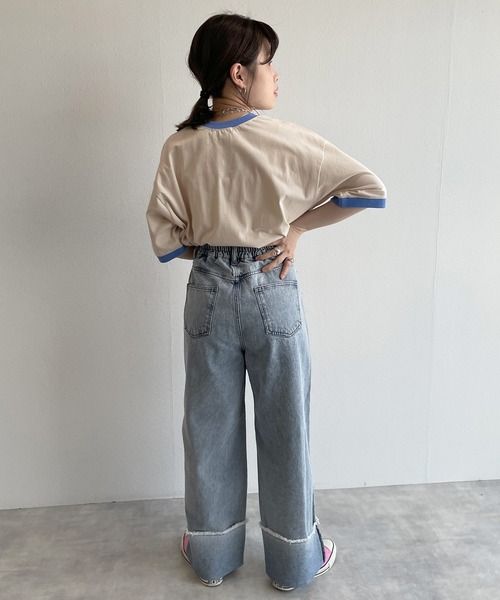 w closet(ダブルクローゼット)の「リンガーレトロTee(Tシャツ/カットソー・レディース・サックスブルー/スミクロ/グレイッシュベージュ/ラベンダー・FREE)」の5枚目の写真