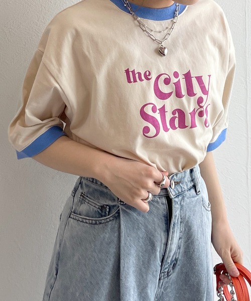 w closet(ダブルクローゼット)の「リンガーレトロTee(Tシャツ/カットソー・レディース・サックスブルー/スミクロ/グレイッシュベージュ/ラベンダー・FREE)」の17枚目の写真