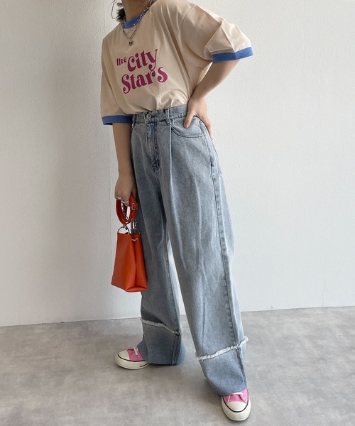 w closet(ダブルクローゼット)の「リンガーレトロTee(Tシャツ/カットソー・レディース・サックスブルー/スミクロ/グレイッシュベージュ/ラベンダー・FREE)」の21枚目の写真