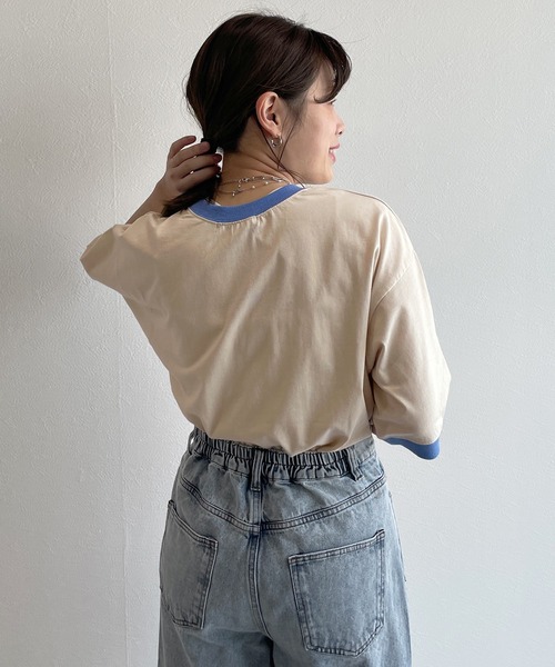 w closet(ダブルクローゼット)の「リンガーレトロTee(Tシャツ/カットソー・レディース・サックスブルー/スミクロ/グレイッシュベージュ/ラベンダー・FREE)」の9枚目の写真