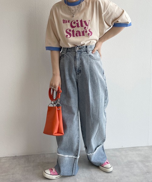 w closet(ダブルクローゼット)の「リンガーレトロTee(Tシャツ/カットソー・レディース・サックスブルー/スミクロ/グレイッシュベージュ/ラベンダー・FREE)」の14枚目の写真