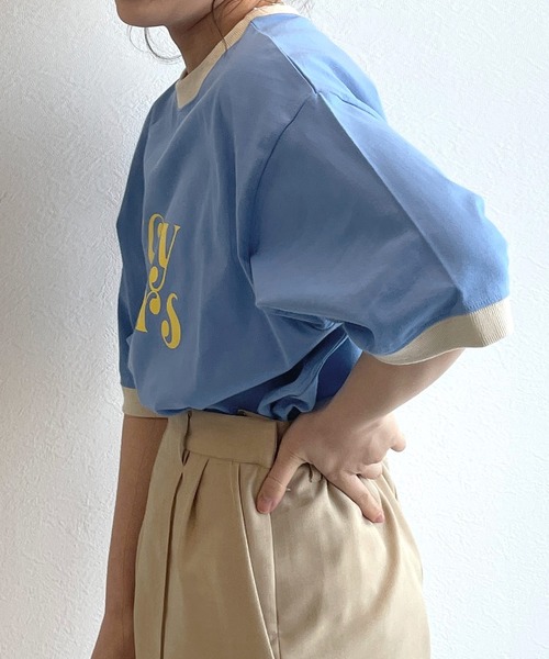 w closet(ダブルクローゼット)の「リンガーレトロTee(Tシャツ/カットソー・レディース・サックスブルー/スミクロ/グレイッシュベージュ/ラベンダー・FREE)」の6枚目の写真