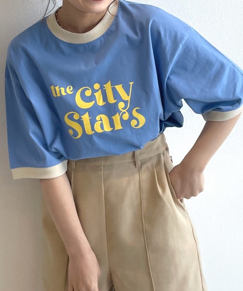 w closet(ダブルクローゼット)の「リンガーレトロTee(Tシャツ/カットソー・レディース・サックスブルー/スミクロ/グレイッシュベージュ/ラベンダー・FREE)」の18枚目の写真