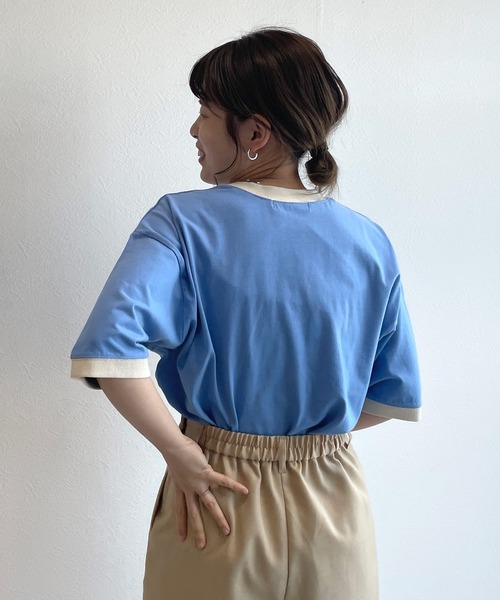 w closet(ダブルクローゼット)の「リンガーレトロTee(Tシャツ/カットソー・レディース・サックスブルー/スミクロ/グレイッシュベージュ/ラベンダー・FREE)」の22枚目の写真