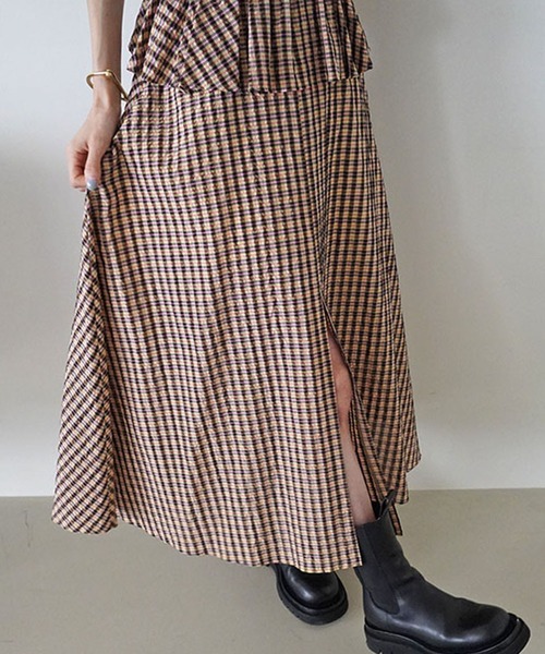 MECRE（メクル）の「シャーリングチェックワンピース（ワンピース・レディース・イエロー/ブルー・S/M）」の6枚目の写真