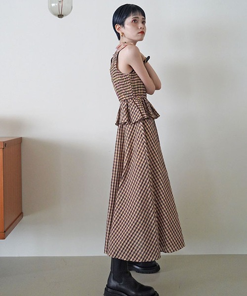 MECRE（メクル）の「シャーリングチェックワンピース（ワンピース・レディース・イエロー/ブルー・S/M）」の5枚目の写真