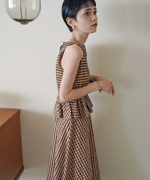 MECRE（メクル）の「シャーリングチェックワンピース（ワンピース・レディース・イエロー/ブルー・S/M）」の8枚目の写真