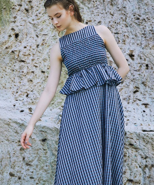 MECRE（メクル）の「シャーリングチェックワンピース（ワンピース・レディース・イエロー/ブルー・S/M）」の11枚目の写真