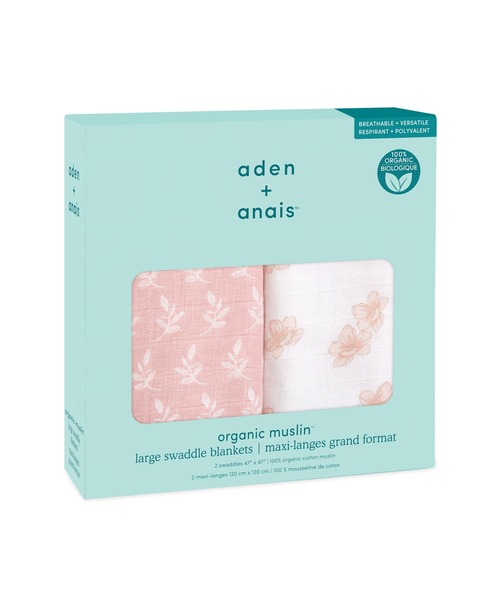 aden + anais (エイデンアンドアネイ)の「オーガニックスワドル2枚入り アースリー ASWO20003 earthly(おくるみ・キッズ・ホワイト×ピンク・FREE)」の2枚目の写真