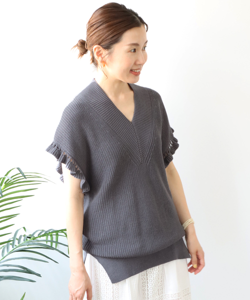 IENA◆ニットベスト(厚手)/FREE/コットン/NVY/23-080-900-3630-3-0/23AW/モールツイート ビックケーブルニットベスト（ベスト）｜IENA（イエナ）の通販
