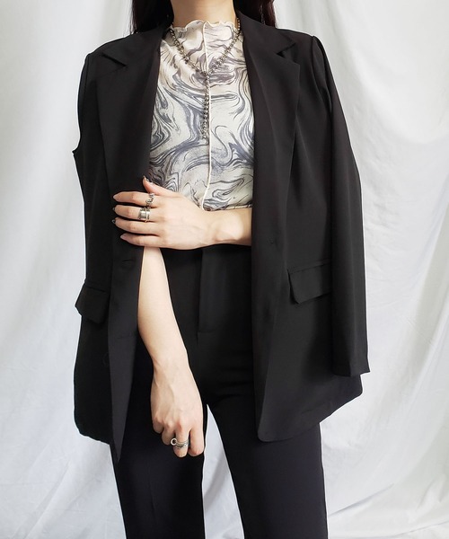 me+em select（ミームセレクト）の「※※【 ７色展開 /２WAY 】総柄マーブルシアー半袖メロートップス 《マーブルトップスに半袖バージョンが登場！ 》（Tシャツ/カットソー・レディース・チャコールグレー/パープル/グレー/オレンジ/グリーン/ミント/ブルー・MEDIUM/LARGE/SMALL）」の13枚目の写真