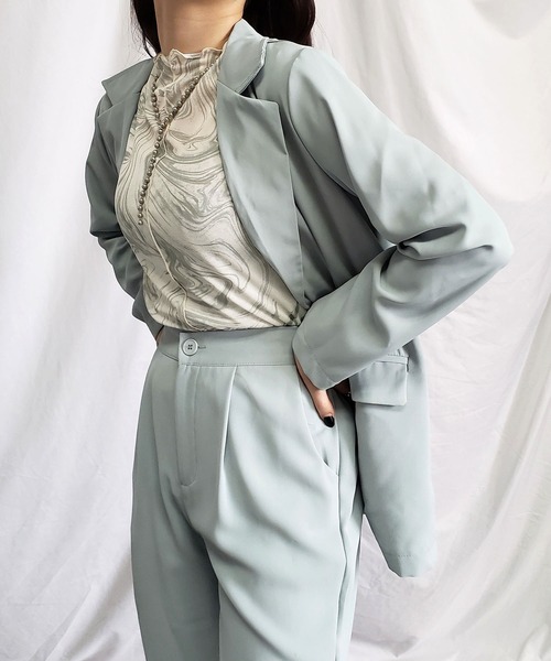 me+em select（ミームセレクト）の「※※【 ７色展開 /２WAY 】総柄マーブルシアー半袖メロートップス 《マーブルトップスに半袖バージョンが登場！ 》（Tシャツ/カットソー・レディース・チャコールグレー/パープル/グレー/オレンジ/グリーン/ミント/ブルー・MEDIUM/LARGE/SMALL）」の21枚目の写真