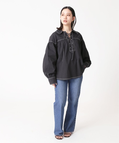 B.C STOCK（ベーセーストック）の「レースアップブラウス（シャツ/ブラウス・レディース・ホワイト/ブラック/グリーン・FREE）」の20枚目の写真