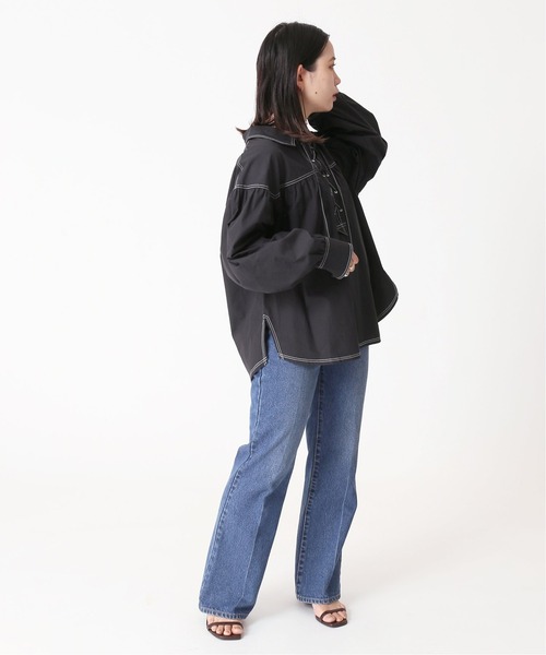 B.C STOCK（ベーセーストック）の「レースアップブラウス（シャツ/ブラウス・レディース・ホワイト/ブラック/グリーン・FREE）」の5枚目の写真