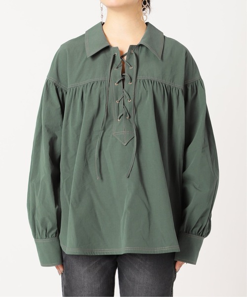 B.C STOCK（ベーセーストック）の「レースアップブラウス（シャツ/ブラウス・レディース・ホワイト/ブラック/グリーン・FREE）」の15枚目の写真